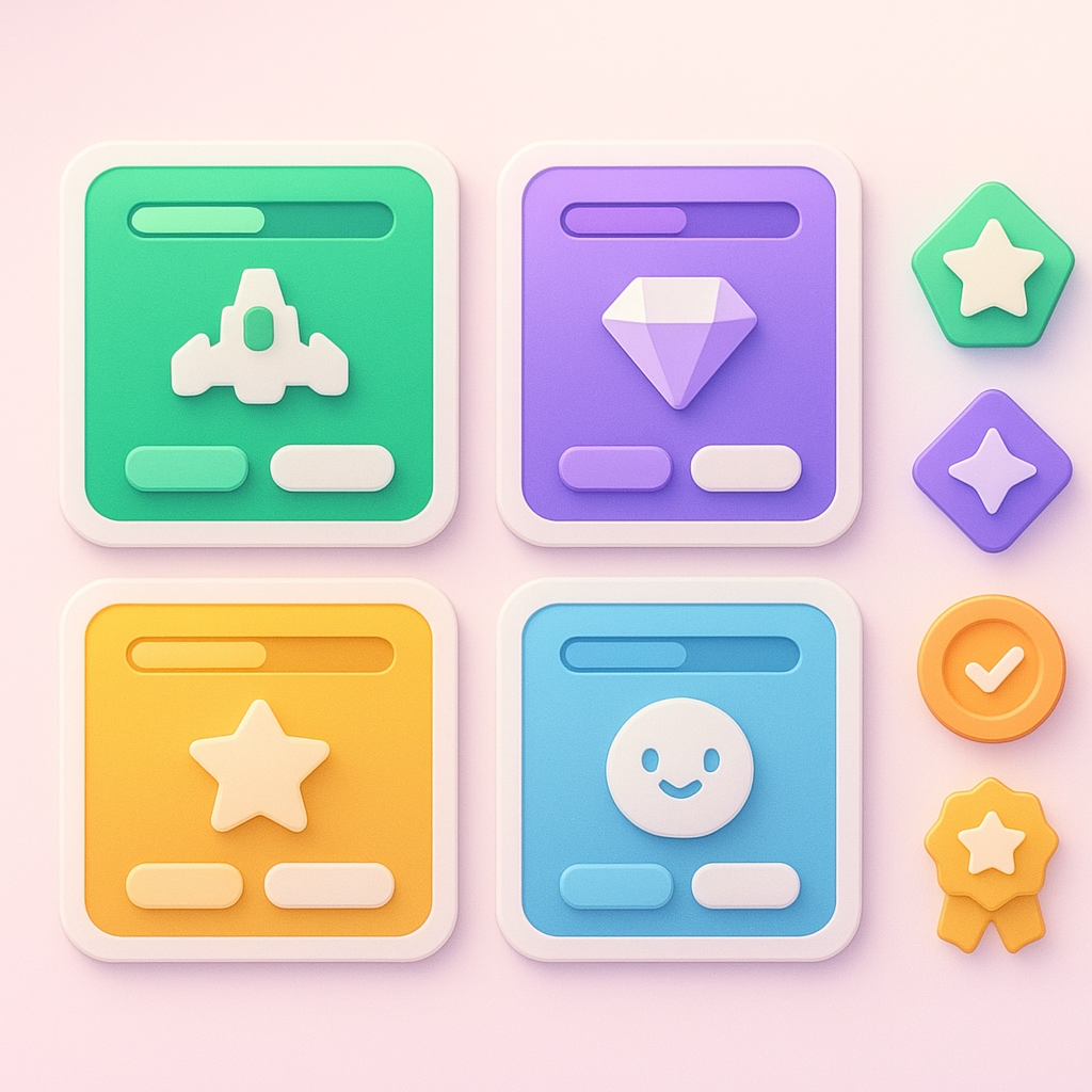 feature preview grid with badges
